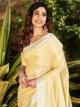 Pure Tissue Linen Sliver Zari Weaves Worked Yellow Saree
